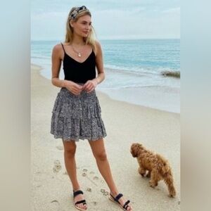 Anthropologie Skirt Black and White Tiered Floral Skater Skirt Size Large